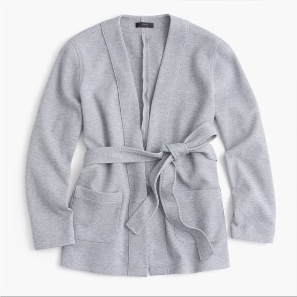 J. CREW Gray Long Sleeve Wrap Belted Sweatshirt Cardigan Sweater NWT Size Medium - Picture 2 of 12
